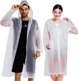 Ahsado 2 Stück Regenponcho, Eva Regenjacke Unisex Wiederverwendbar Regenmantel wasserdicht atmungsaktiv tragbarer Regencape zum Camping Wandern Angeln (transparent)