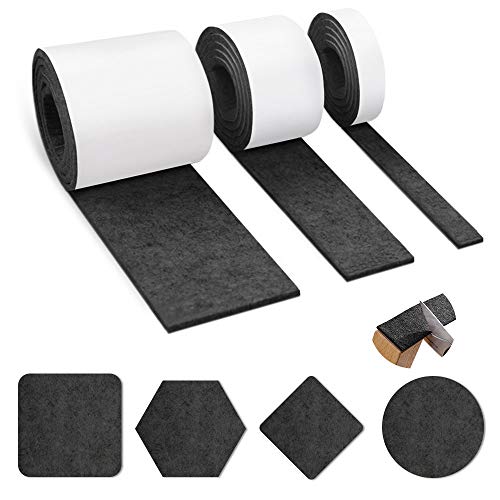 Filzgleiter Selbstklebend 3 Rollen Filzgleiter Schwarz Filz - 100 cm * 10 cm + 100 cm * 5 cm + 100 cm * 2 cm, Filz Selbstklebend Selbstklebend Möbelgleiter Schutzschicht