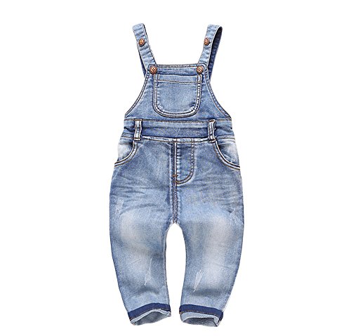 KIDSCOOL SPACE Baby & kleine Jungen/Mädchen Kariertes Futter Denim Latzhose,Hellblau, 12-18 Monate