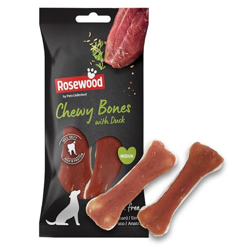 Rosewood Kauknochen aus Rosenholz mit Entengeschmack für mittelgroße Hunde - Rinderhaut-Kauleckerlis mit Ente, Zahnpflege, Getreide- und Glutenfrei, Ohne Künstliche Zusätze, 80 g