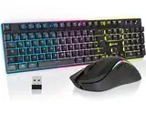 KLIM Thunder Wireless Gaming Keyboard und Maus Combo - New 2023 - Wireless Backlit Tastatur mit langlebigem integriertem Akku + 4800 DPI RGB Kabellose Gaming Mouse für PC