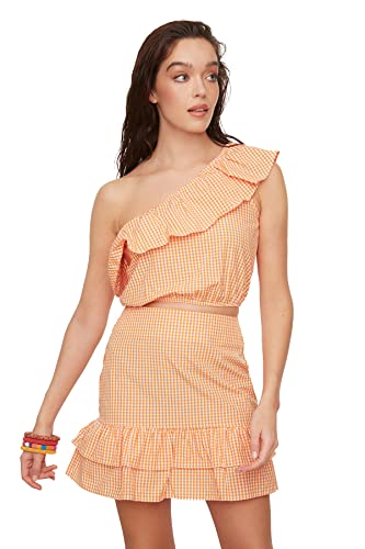 TRENDYOL Damen Ginghamber Bottom Top Team Skirt Set Contemporary, Orange, 44