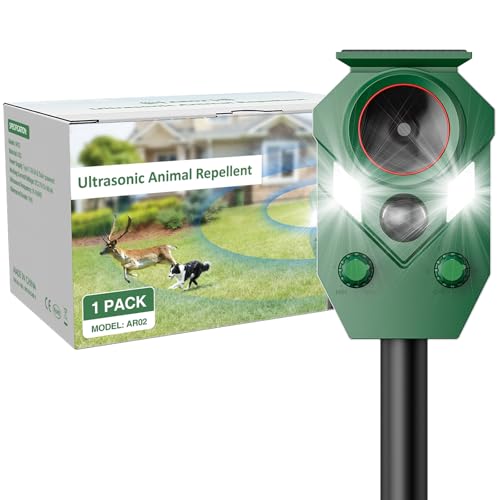 Katzenschreck Ultraschall, Solar Tiervertreiber IP65 Wasserdicht Katzenabwehr mit Bewegungssensor und Blinklicht, 5 Modi Garten Tier Vertreiben für Fuchs, Hunde, Vögel, Marder, Tauben, Waschbären