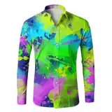 Ruamilyy Hemd Herren Vintage Retro Hawaiian Beach Shirt 3D Druck Lustige Langarmshirt Leichte Bequem Freizeithemden Mode Herbst Printshirt Hemd Männer Disco Party Langarm Shirt