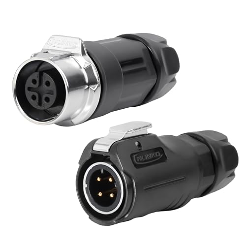 CNLINKO LP-12 4-Poliger IP68 Wasserdichter Industriestecker - Für Solaranlagen, Industriemaschinen & Außenanwendungen - DC 12V M12 Stecker/Buchse Set mit Metallverstärktes (4-Polig)