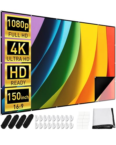 Leinwand Beamer 150 Zoll, KESCRON 16:9 HD Projektor Leinwand Projector Screen Faltbare und Tragbare Anti-Falten Beamerleinwand Outdoor Movie Projektionsleinwand Projektion Indoor für Heimkino