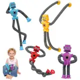 Teleskop Saugnapf Roboter Spielzeug, 4 Stück Roboter Saugnapf Spielzeug für Kinder, Roboter Stressabbau Spielzeug für Kinder, Roboter Pop Röhren Spielzeug, Gastgeschenke Für Jungen Und Mädchen