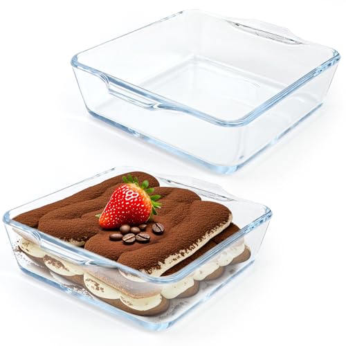 2 Stück Auflaufform Klein Glas, Transparent Mini Auflaufform mit Griff, Backofen und Mikrowellen Sicher, 15 x 13 x 4cm (0.5L)