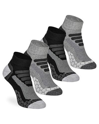 mehrstrumpf x XTREME Kurze Wandersocken Sneaker Outdoor Hiking Trekking Anti-Blasen Polsterung Vollfrottee Schutz für Herren & Damen Allwetter (4 Paar) Multi-Grau 39-42