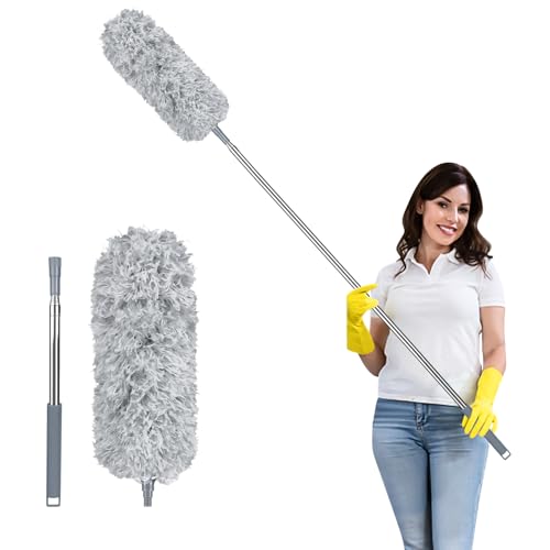 Fogray Staubwedel Teleskop Waschbar Duster Lang Ausziehbar Bis 237cm, Staubwischer mit Teleskopstange, Staubmagnet Verbiegbare Staubfänger Spinnenwebenentferner für hohe Decken Deckenventilator Grau
