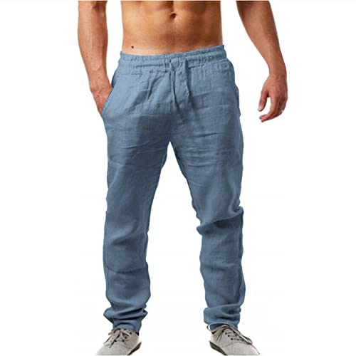 Herren Leinenhose Casual Loose Fit Elastische Taille Kordelzug Gerades Bein Yoga Strandhose Sommerhose Herren Herren Sommerhose Yogahose Herren Lang Weites Bein