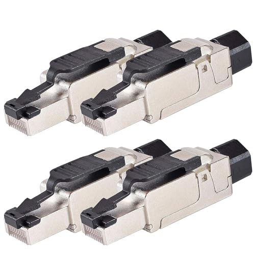 VESVITO 4x CAT.7 / CAT.6A RJ45 Stecker 10 GBit/s, PoE++, Netzwerkstecker für CAT7A CAT7 CAT6A CAT6 Netzwerkkabel, Verlegekabel AWG 23-26 werkzeuglos Crimpstecker für Installationskabel LAN Kabel