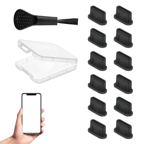12-Stück USB C Staubschutz,Silikon USB C Schutzkappe,Ladebuchse Schutz USB C Abdeckung,Handy Staubschutz Stöpsel für Iphone/Samsung Etc,Smartphone Zubehör,Type-C Staubstecker Reinigungsset (Schwarz)
