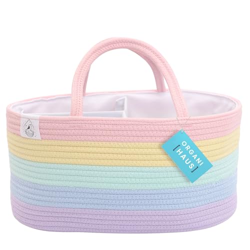 OrganiHaus Wickelkorb | Wickelorganiser | Babykorb | Windel Organizer | Windel Caddy Organizer | Windelkorb | Wickelkorb Baby | Geschenkkorb Baby | Baby Korb | Windelbox - Regenbogen