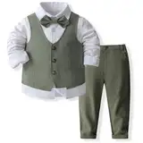 IMEKIS Baby Jungen Gentleman Anzug Formale Geburtstag Hochzeit Taufe Smoking Outfits Langarm Button Down Hemd Hosen + Weste und Fliege, 4tlg Set Dunkelgr�n 2-3 Jahre