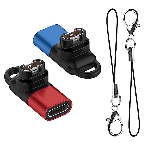 NEWZEROL 2 Stück USB-C Adapter Kompatibel für Garmin Fenix 7/7S 7X/Forerunner 165/965/265/265S/vivoactive 5/Venu 3/2/Epix2, [Mit Lanyard] 5V/1A Tragbar Ladeadapter für die Meisten Garmin-Rot/Blau