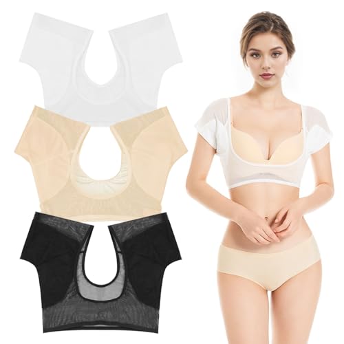 YushengTai 3er Pack Achselpads Damen Underarm Pads Weste Schweißabsorbierendes Unterhemd Protection Against Sweat Stains Atmungsaktiv Integrierte Spitze, XL (Schwarz, Weiß, Beige)