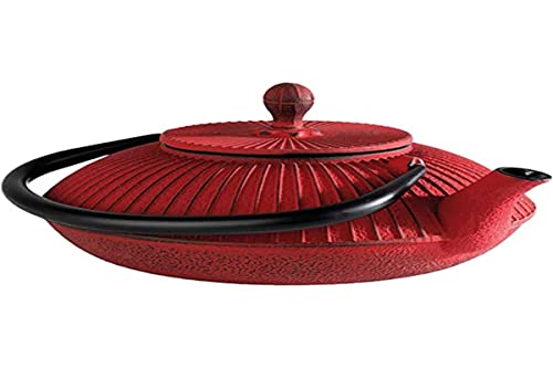 APS Teekanne Asia - aus Gusseisen, innen emailliert, inklusive Teesieb, ideal für 2-3 Tassen - Abmessungen: 18 x 19,5 cm/Höhe: 15 cm/Volumen: 0,8 l (Rot)