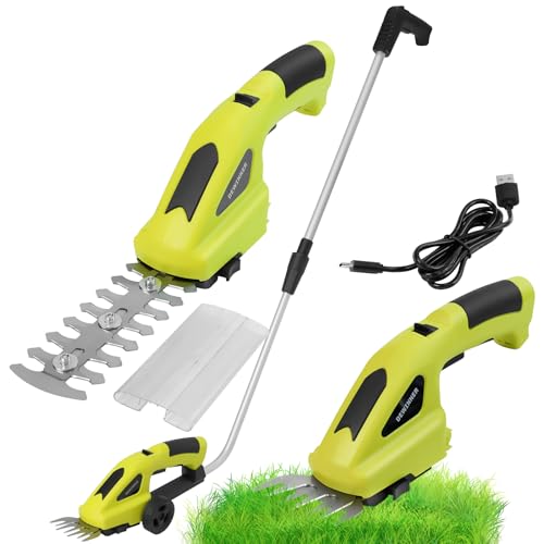 DEWINNER Akku Heckenschere mit Teleskopstiel, 2-in-1 Gartenschere, Schnittbreite Grasschneideblatt 100 mm, Strauchscherenmesser 140 mm, Akku Strauchere und Grasschere 7,2 V, mit Typ C Kabel