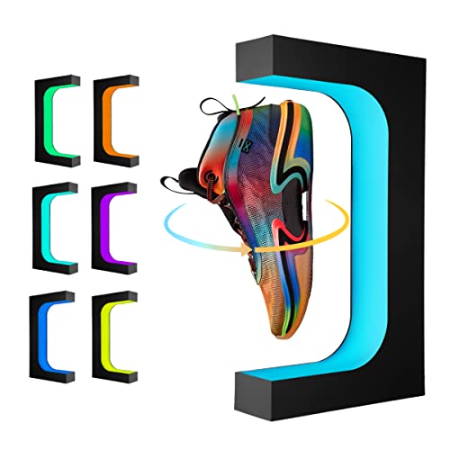 Schwebende Schuh Display Stand, Schwimmende Sneaker Stand mit Fernbedienung 16 Farben LED-Licht rotierende magnetische Levitation Schuhregal für Home Decor Store Werbung Ausstellung Schuhe Sammler