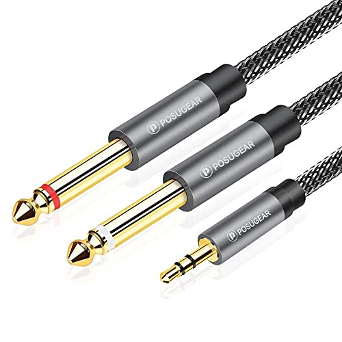 POSUGEAR 3.5mm Klinke auf Dual 6.35mm Mono Y AudioKabel 2M, Nylon Geflochten 6.35mm klinkenstecker auf 3.5mm Klinke Audio Splitter Kabel Digital Interface Instrument Kabel (Grau)