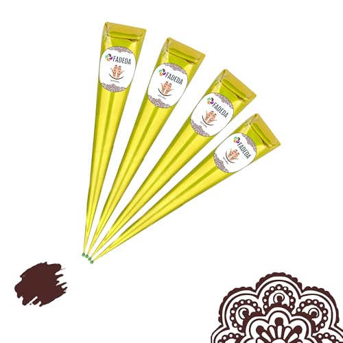 4x FADEDA Henna Kegel | 4x 25g natürliche Paste | Natur-Braun | 100 % pflanzlich | gebrauchsfertig & ohne PPD