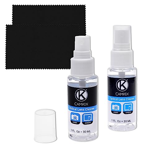 Camkix Objektiv- und Bildschirm-Reinigungsset – 2X Reinigungsspray, 2X Mikrofasertuch – Perfekt zur Reinigung des Objektivs Ihrer DSLR und kompatibel mit Ihrer Kamera