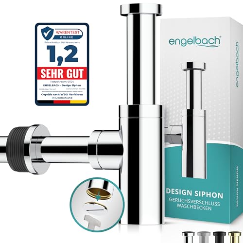 Engelbach® Design Siphon für Waschbecken & Waschtisch - Mit Reinigungsöffnung - Universal Abflussrohr 1 1/4" - Geruchsverschluss, Syphon inkl. Gummimanschette und Anleitung