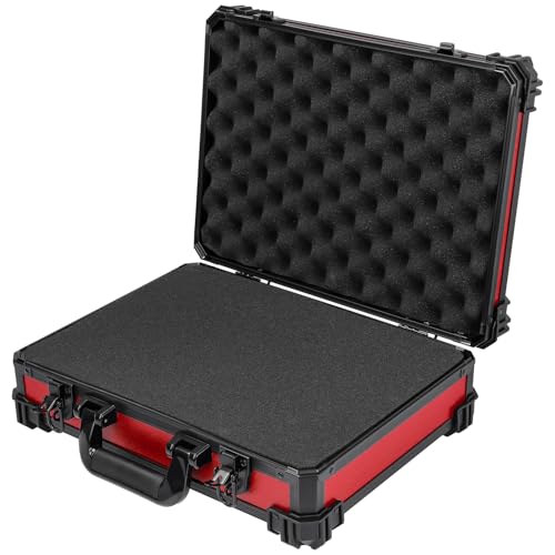 HMF 15502-03 Transportkoffer mit Rasterschaumstoff, Universalkoffer | 39 x 29 x 12 cm | Rot