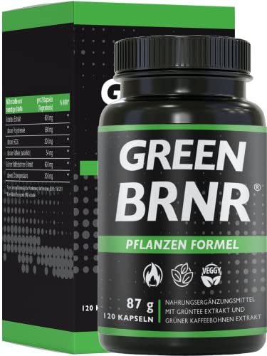 BRNR GREEN BRNR - Grüntee Extrakt hochdosiert 120 Kapseln mit extra viel EGCG + Polyphenole, Green Tea Kapseln, Grüner Kaffee Extrakt, 120 Kapseln