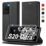 Handyhülle für Samsung Galaxy S20 Ultra Hülle Leder [Mit Schutzfolie] für Samsung Galaxy S20 Ultra Hülle Klappbar Leder Flip Wallet 360 Stoßfeste Case Schutzhülle Klapphülle für Samsung S20 Ultra