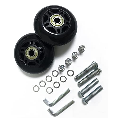 LOTOWELZON 1Paar Schwarz Mute Kofferrollen Gepäck-Ersatzrollen 64mm Dicke 24mm mit 8mm Kugellagern Reparatur-Kits ABEC 608zz für Koffer und Inline Outdoor Skate Board (OD64*W24mm/2.52"x0.94")