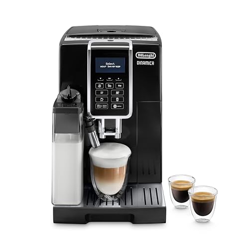 De'Longhi Dinamica ECAM 350.55.B Kaffeevollautomat mit LatteCrema Milchsystem, Cappuccino, Espresso und Kaffee auf Knopfdruck, Digitaldisplay, 2-Tassen-Funktion, Großer 1,8 Liter Wassertank, Schwarz