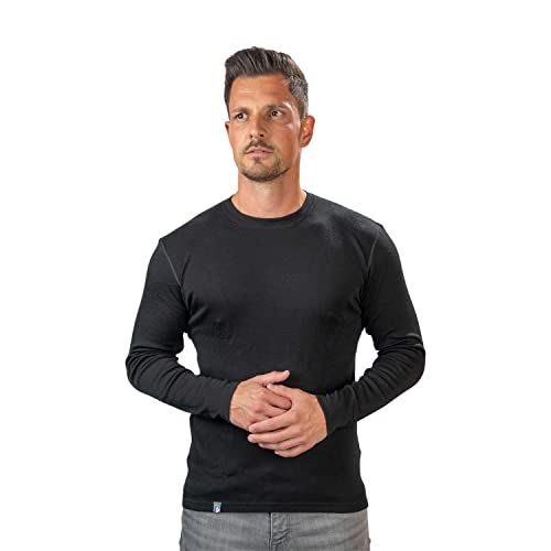 ALPIN LOACKER 100% Merino Langarmshirt Herren 230g/m2 I Feinste Merino Unterwäsche Herren I Langarm Wandershirt Herren I Langarm Merino Shirt für Outdoor und Sport, Schwarz M