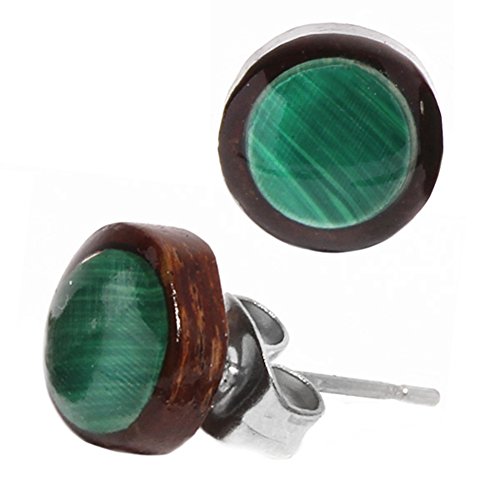 CHICNET Chic-net Ohrstecker Unisex 8 mm aus Holz und Edelstahl mit Muschelstein, Holzschmuck Stern, Abalone-Piercing für Damen und Herren, Holzohrringe mit weißer Perlmutt-Muschel, braunes Geschenk