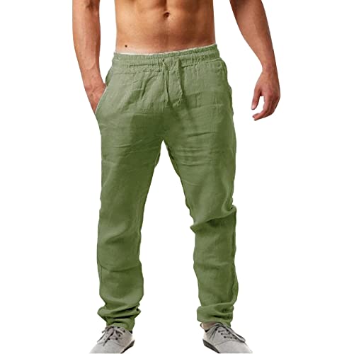 Generisch Herrenhose aus Leinen einfarbig entspannte Passform lässige Yogahose gerade Beine Hose Freizeithose Casual Strandhose Herren Hose Chino Leinenhose Herren Anzug