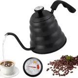 Wasserkocher Schwanenhals mit Thermometer, 1200ml / 40oz Edelstahl Wasserkessel Kaffeekanne, Schwanenhals Wasserkocher für Gas- und Induktionskochfelder, Einfach zu Reinigen, Schwarz