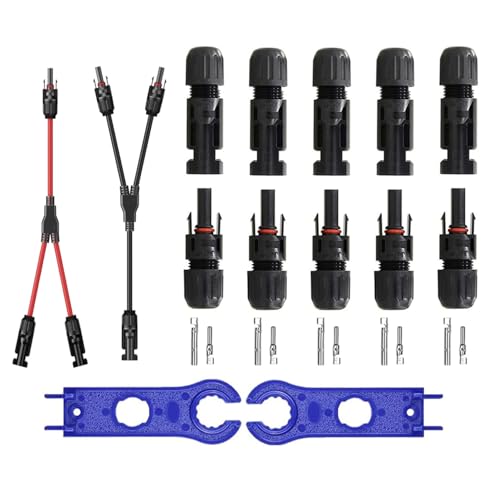 5 paar Solarstecker + 4 mm² Solarkabel Y-Verteiler Solarpanel 1Y2 12AWG Y Stecker Fotovoltaik Kabel +2 Werkzeug, für Solaranlage Steckerfertig, Solar Stecker Set.