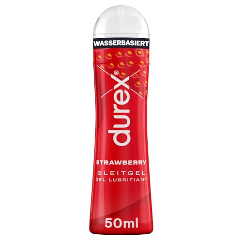 Durex Gleitgel Strawberry – Wasserbasiertes Erdbeer-Gleitmittel für angenehme Gleitfähigkeit, sanft & pH-freundlich – 50 ml