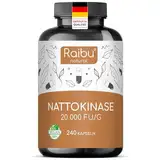 Nattokinase Kapseln hochdosiert 240 Kapseln je 100 mg (20.000 FU/g) - 8 Monatsvorrat - Laborgeprüft und Vegan - Ohne unerwünschte Zusätze - Raibu