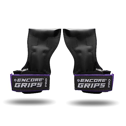 Encore Grips® Zughilfen für Krafttraining Fitness Bodybuilding Gewichteheben Kraftsport Lifting, mit Handgelenk Handbandage Gewichte Training Handschuhe Griffe Gym Equipment (Lila, S)