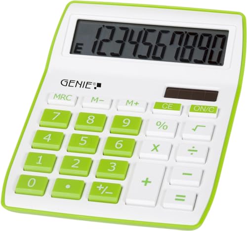 Genie 840 G 10-stelliger Tischrechner (Dual-Power (Solar und Batterie); kompaktes Design) grün