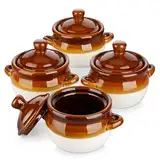 LOVECASA Onion Soup Bowls, French Onion Soup Crocks, 4 Stück Steingut Zwiebelsuppe Schalen Set, 780ml Soup Bowls with Handles Soup Bowls with Lids for Soup für Zwiebelsuppe, Eintöpfe, Kasserolle