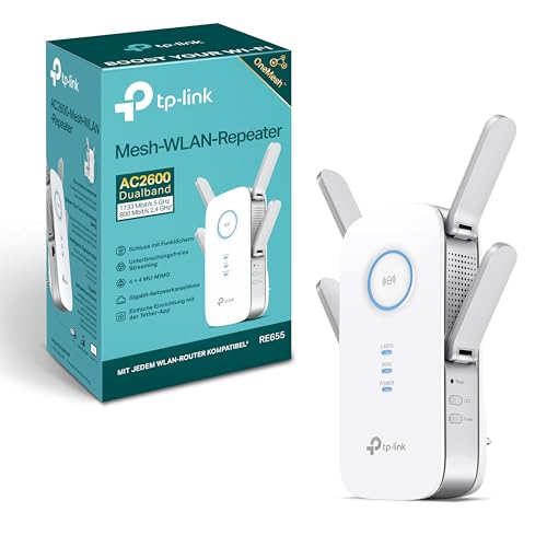 TP-Link RE655 WLAN Verstärker Repeater AC2600 (Dual-WLAN AC + N, 1733 MBit/s 5GHz + 800MBit/s 2,4GHz, Gigabit-LAN-Port, App Steuerung, maximale Abdeckung, kompatibel zu allen WLAN Geräten)