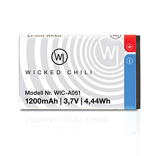 Wicked Chili Akku kompatibel mit AMV Fritz!Fon C6-1200mAh bis 19 Stunden Gesprächsdauer, Ersatzakku C6 ohne Kapazitätsverlust - Ersetzt Fritzfon IP Telefon original Akku A051 (Li-Ion 4,4Wh 3,7V)