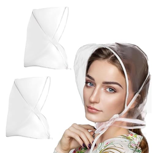 WKRTDY 2 pcs Damen Kopf-Regenhaube mit Visier, wiederverwendbar, wasserdicht aus Kunststoff, weißer Regenhut für Damen, Schützen Sie Ihre Frisur mit Stil!