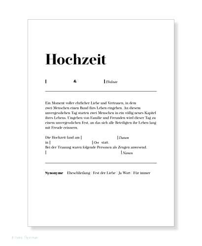 Frank Paperman | 1x Urkunde Eheschließung | orginelle Hochzeitsgeschenke | Definition Design | Karte Hochzeit | Vordruck im DIN-A4-Format | Hochzeit Überraschung Standesamt