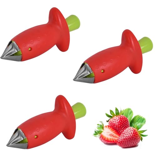 Erdbeerentstrunker 3 Stück Erdbeer Entstieler, Erdbeer Strunkentferner, Strunkentferner Tomaten, Entstieler Aus Rostfreiem Edelstahl, Einfaches Entfernen Von Strünken Für Weiches Obst Und Gemüse (Rot)
