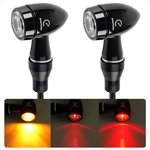 evermotor 3in1 Mini LED Blinker Motorrad E Geprüft, CNC-Verfahre 12V 2 Stück, für e Motorrad Scooter, E32 Universal Blinker Bullet Aluminiumschale, Amber&Rot Sehr Schön Helles Licht