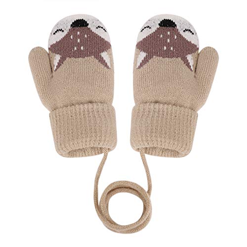 Kinder Winter Handschuhe Fäustlinge Baby Cartoon Fausthandschuhe Halshandschuhe Dicke Doppelt Strickhandschuhe Niedliche Fuchs Handschuhe, 1-3 Jahre alt, Spielen, Laufen, Skifahren Bedarf